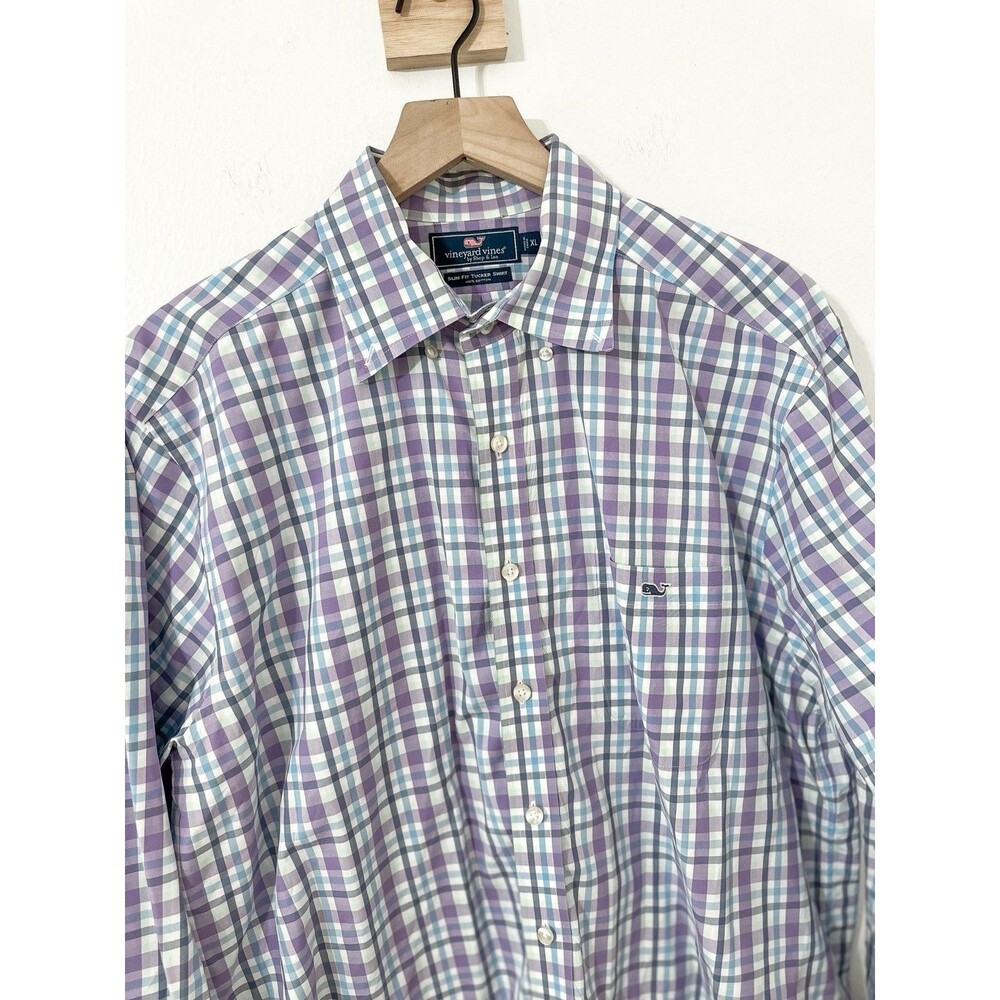 Vineyard Vines Men’s Slim Fit Tucker Shirt Long Sleeve Purple Plaid XL flaws